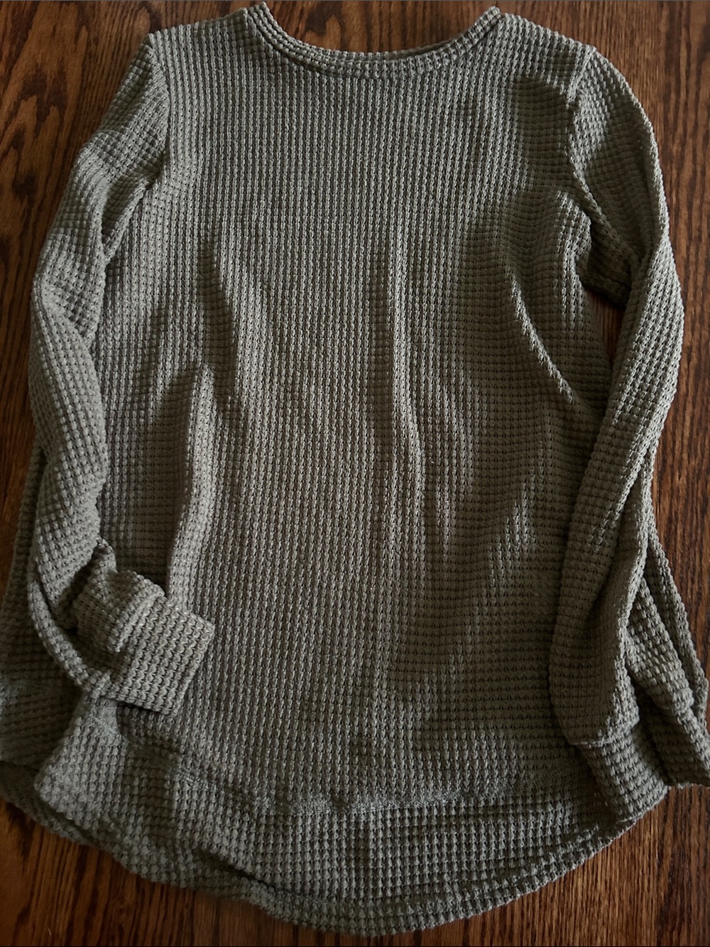 Waffle Knit Long Sleeve Top - Olive Green